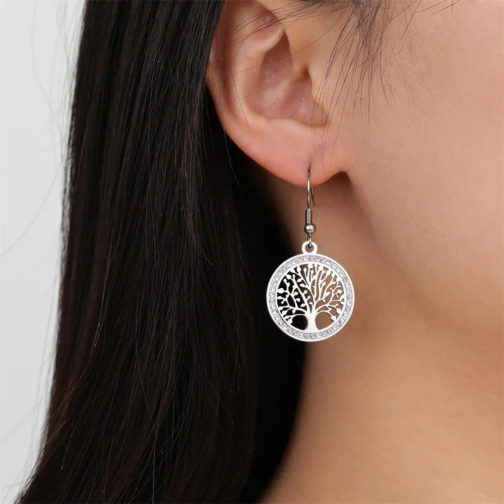 Earrings with zircon crystals “Tree of Life”