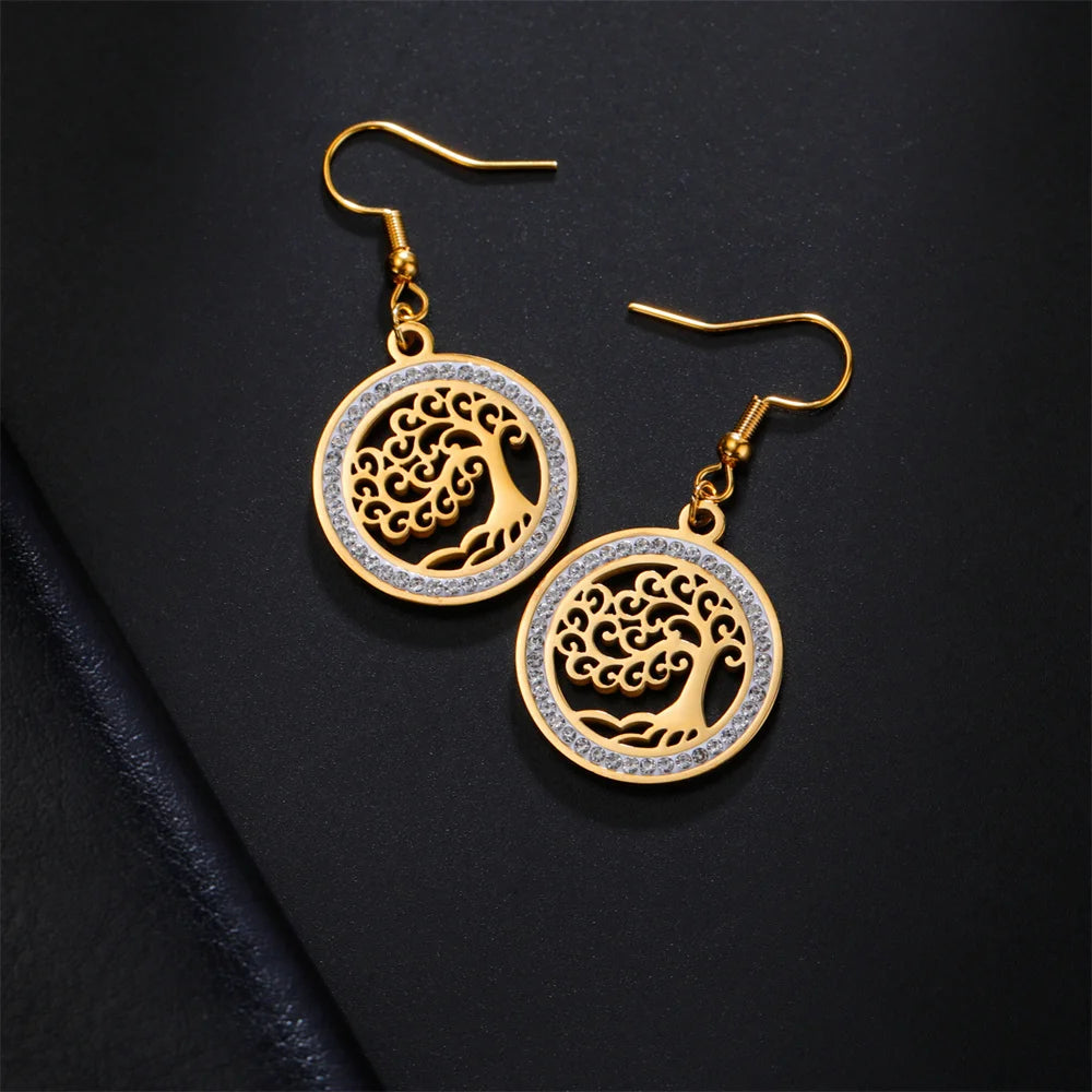 Earrings with zircon crystals “Tree of Life”