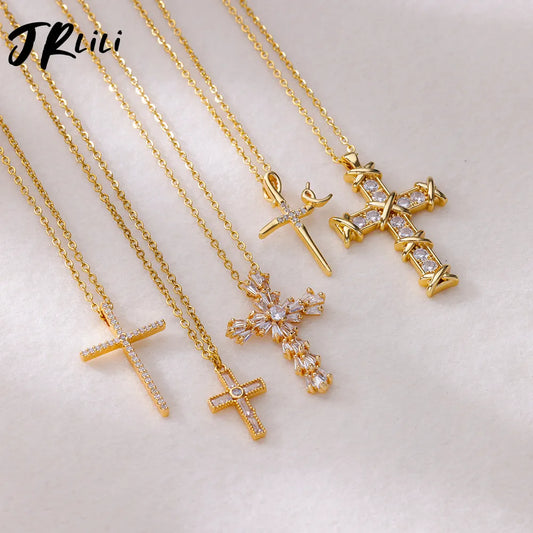 Zircon Cross Pendant Necklace