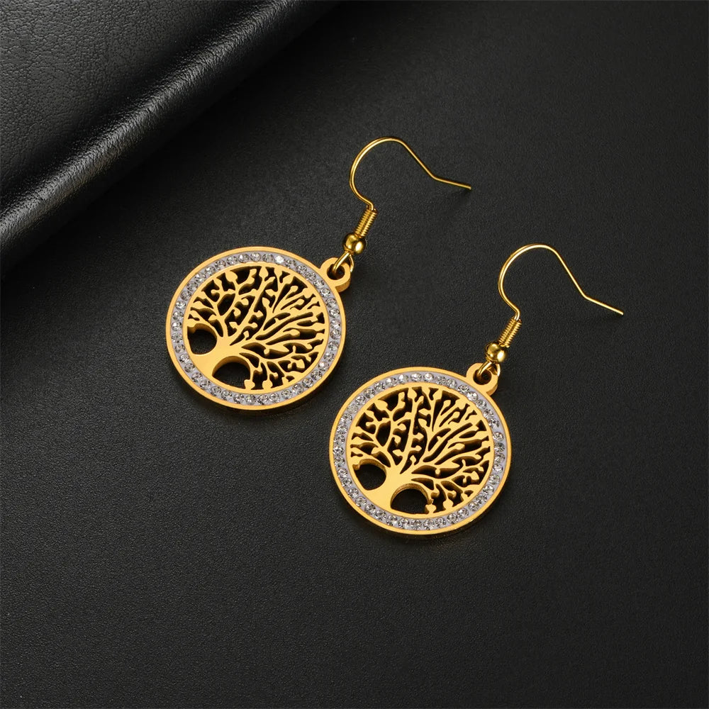 Earrings with zircon crystals “Tree of Life”