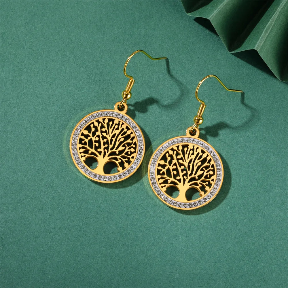 Earrings with zircon crystals “Tree of Life”