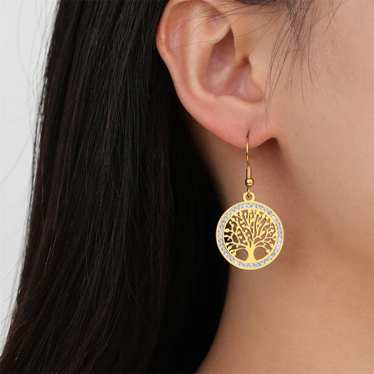 Earrings with zircon crystals “Tree of Life”