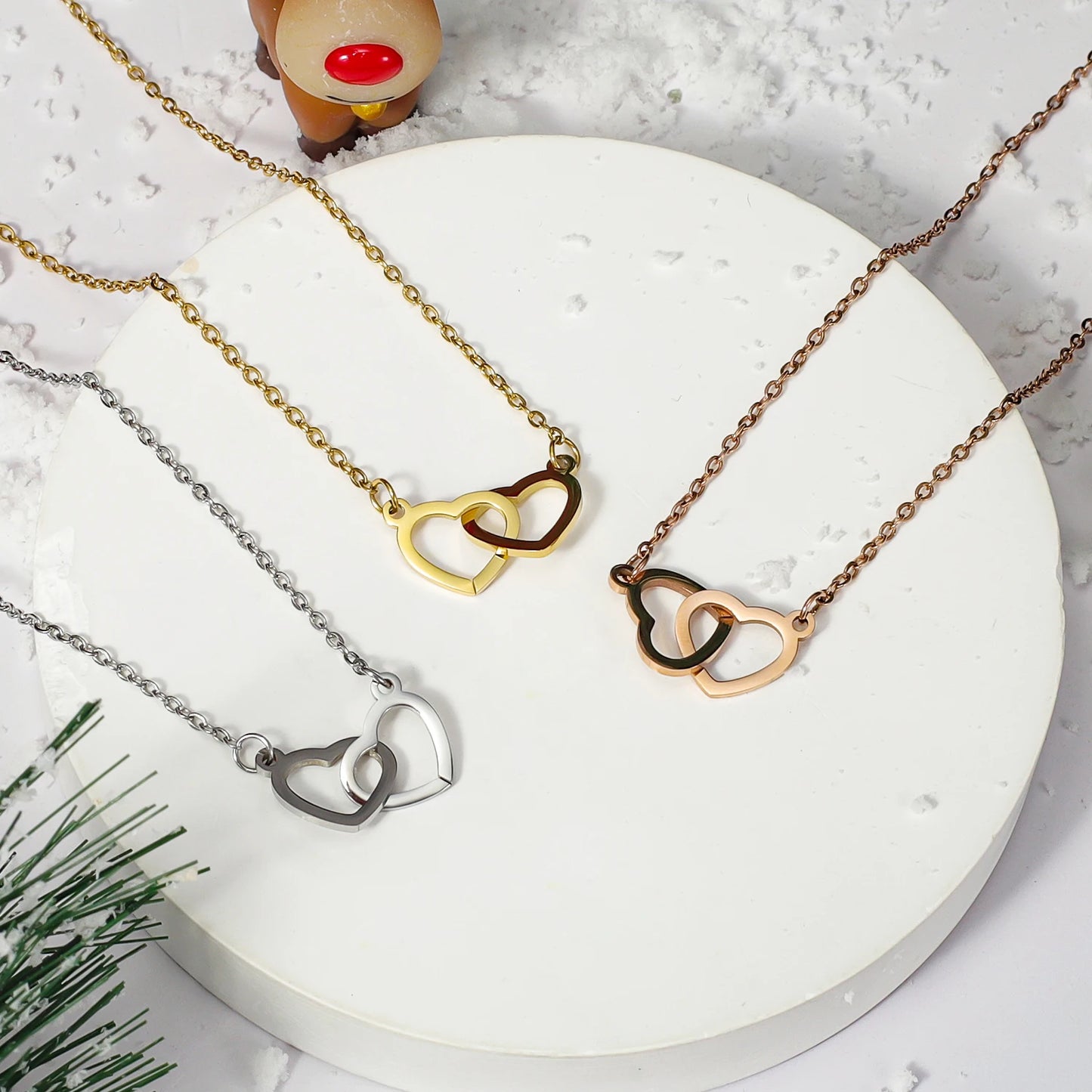 Double Heart Pendant Necklace